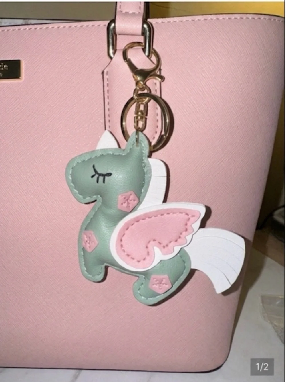 Mint Green Unicorn Key & Card Holder Charm with Pink Accents unbranded bag charm